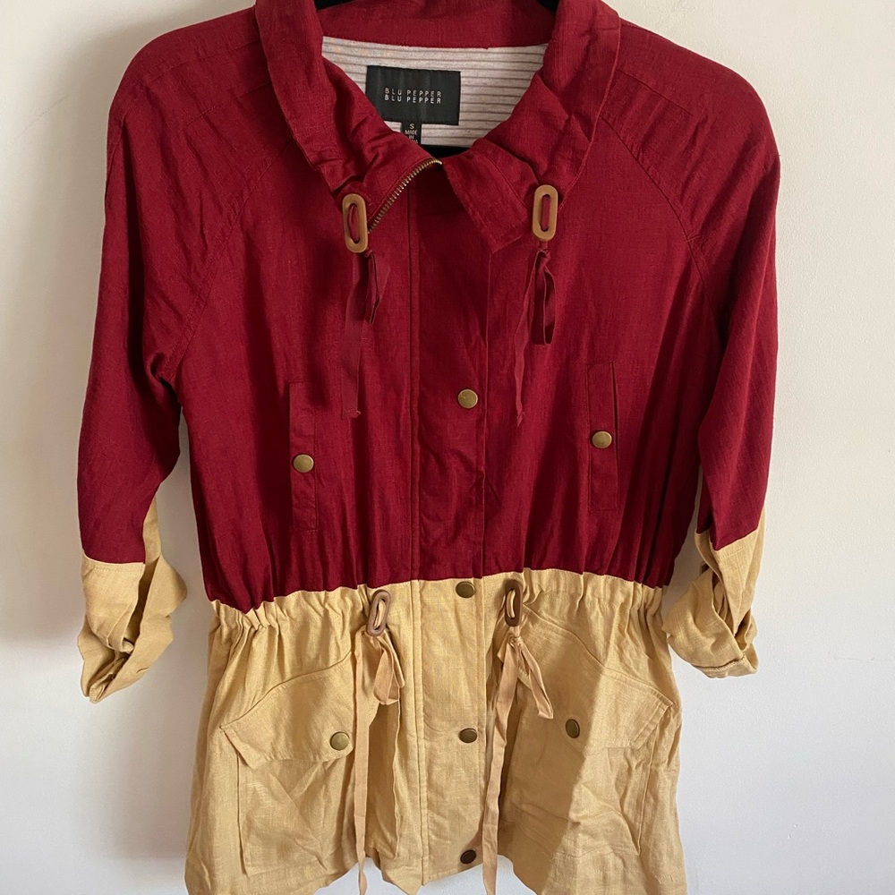 Blu Pepper Red and Tan Utility Jacket